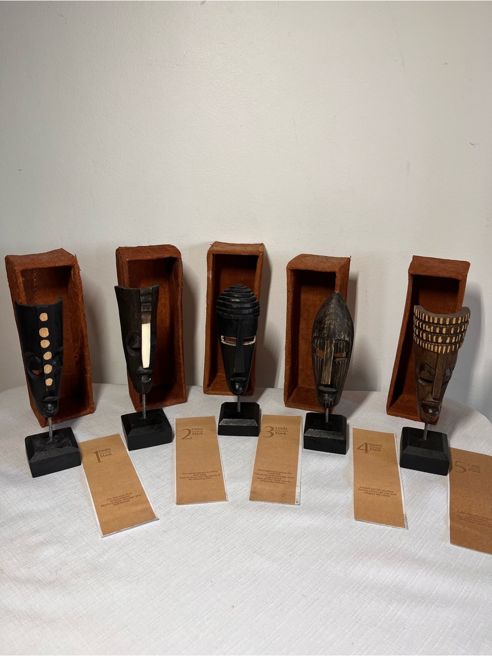 African Tribal Mask Set - Dark Wood. Success. Wisdom. Protection. Strength Worth